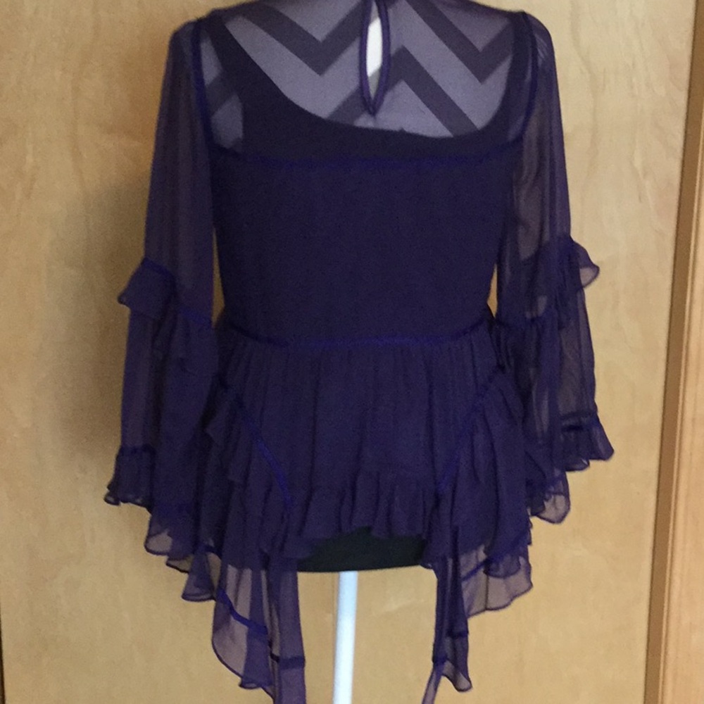 cinq a sept Melodie Tiered Silk Chiffon Top Indigo - Picture 6 of 8